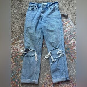 Abercrombie & Fitch Light Blue Distressed Straight Leg Jeans